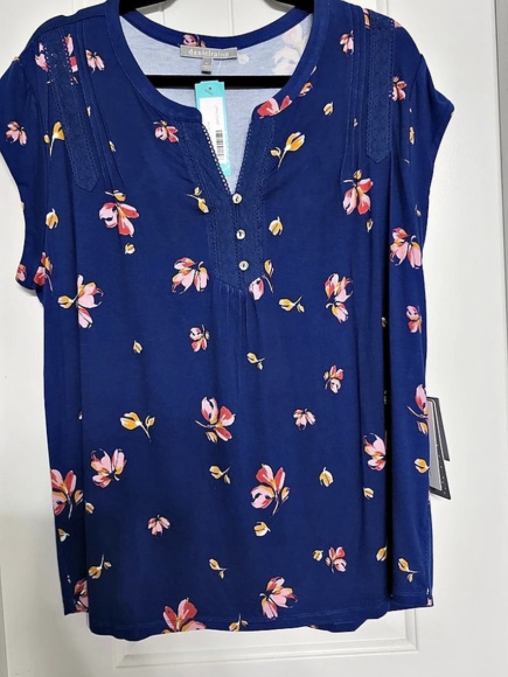 ✨️daniel rainn✨️ Knit Top Floral Tunic in Blue Size XL NWT